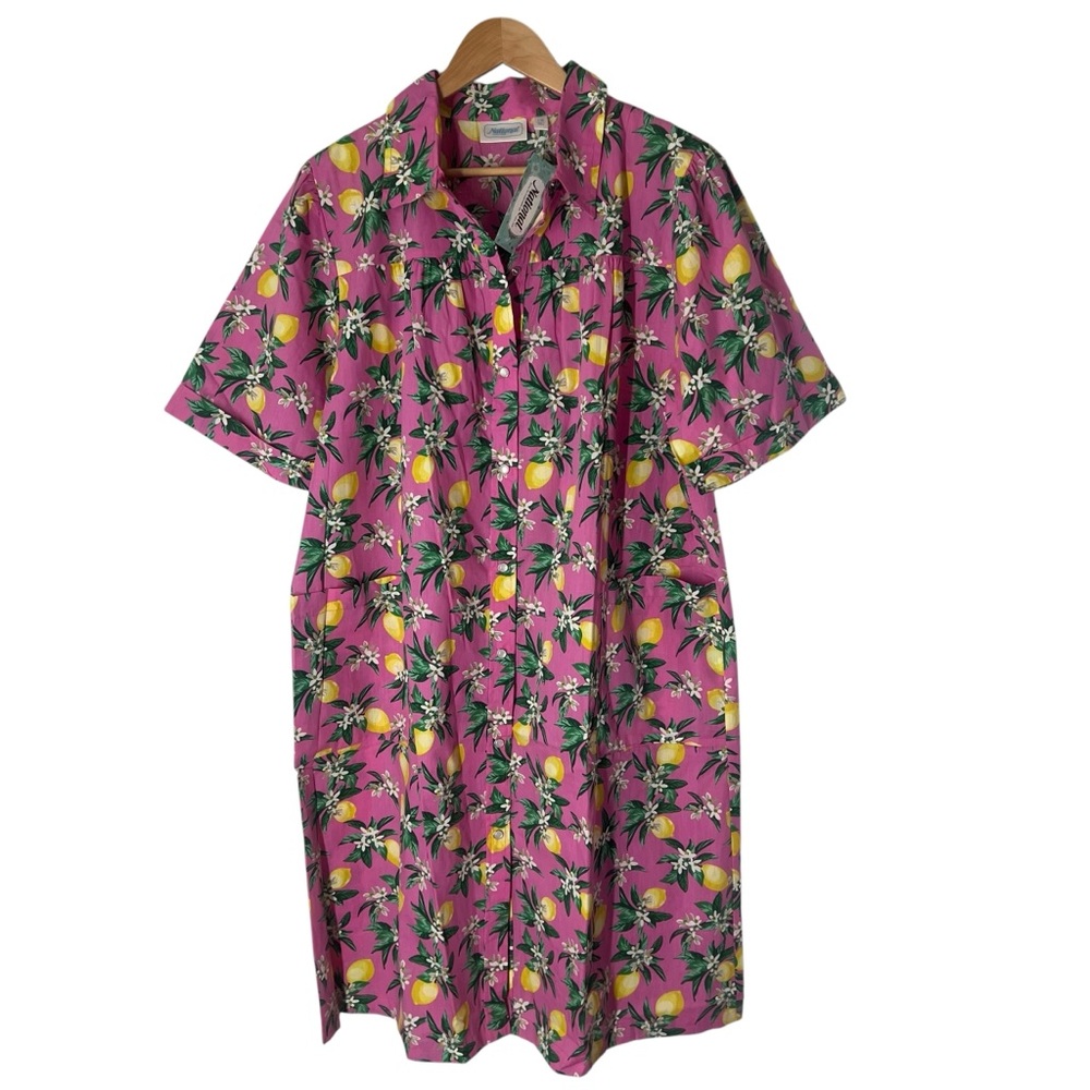 National Pink Lemon Front House Patio Dress 2X Women Short Sleeve Pockets